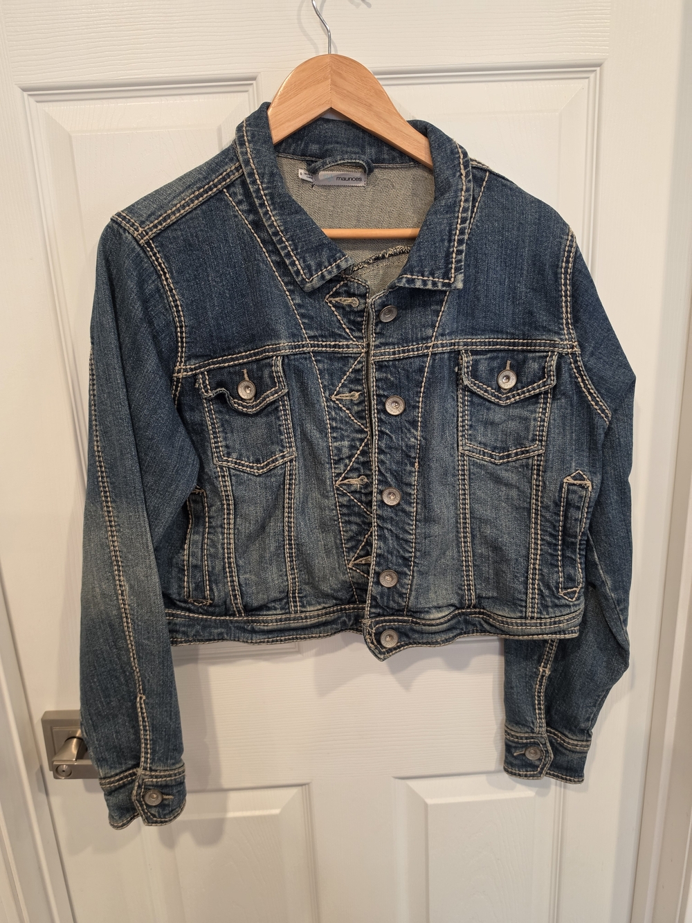 Maurices Women's Dark Blue Cropped Denim Jacket Size-0